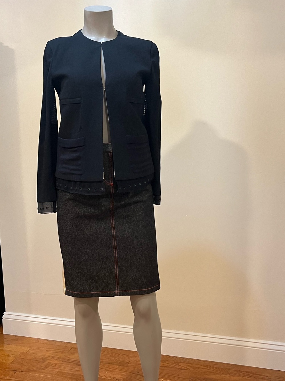 Vintage Prada Runway Silk Jacket Eyelet Trim - Picture 1 of 15